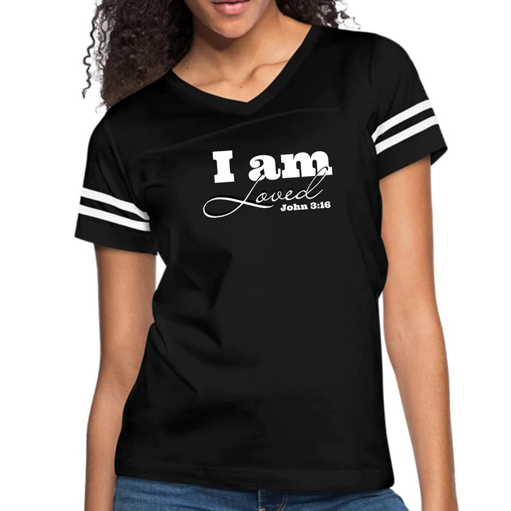 Womens Vintage Sport Graphic T-shirt i Am Loved - John 3:16 - Womens | T-Shirts