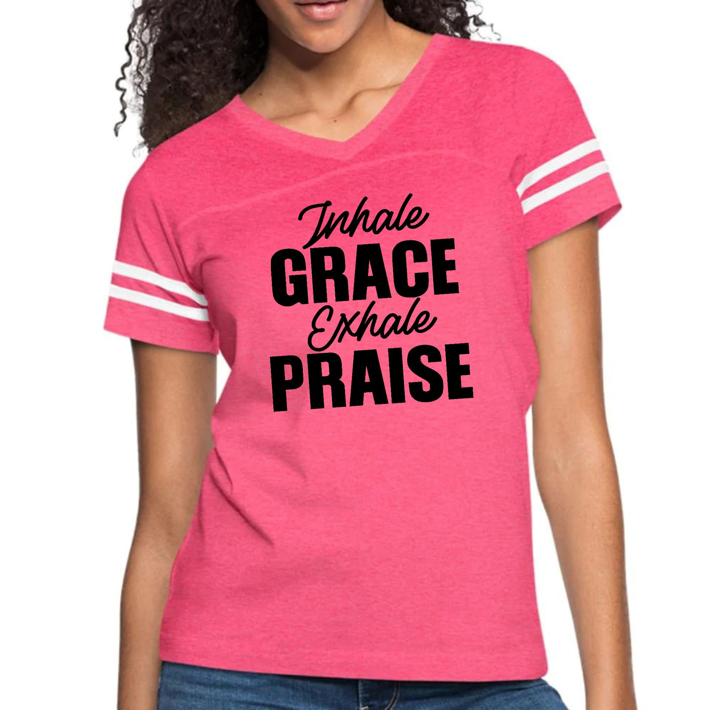 Womens Vintage Sport Graphic T-shirt Inhale Grace Exhale Praise - Womens