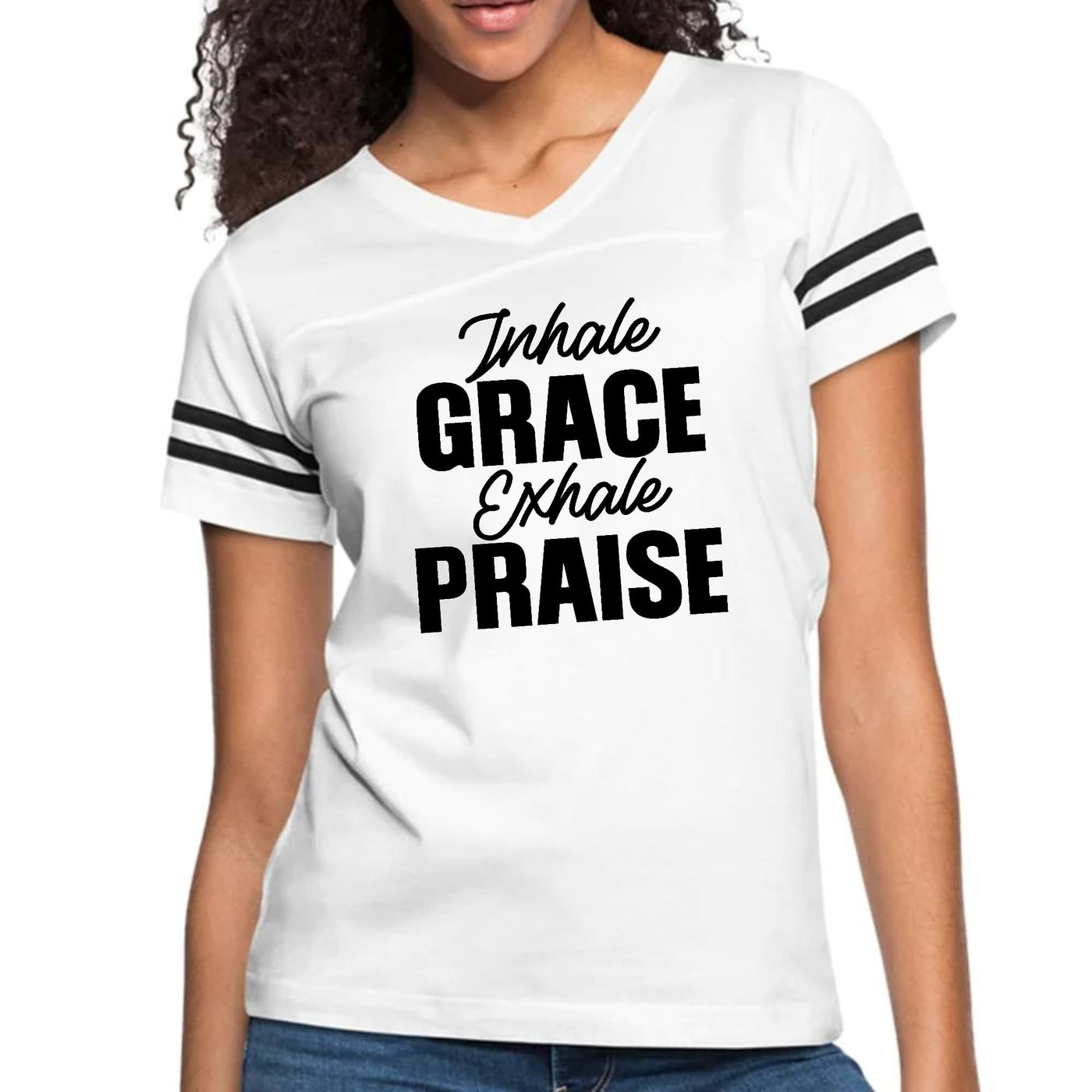 Womens Vintage Sport Graphic T-shirt Inhale Grace Exhale Praise - Womens