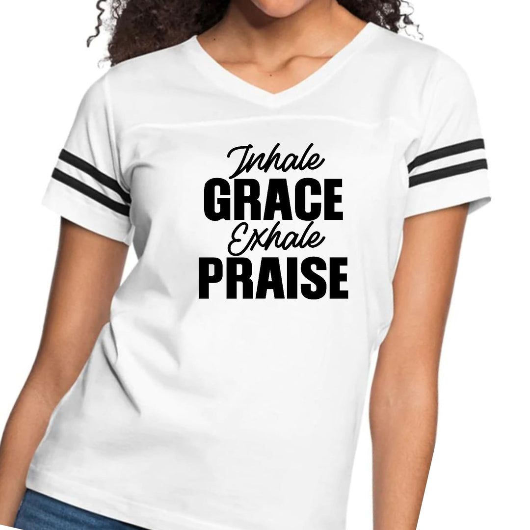 Womens Vintage Sport Graphic T-shirt Inhale Grace Exhale Praise - Womens