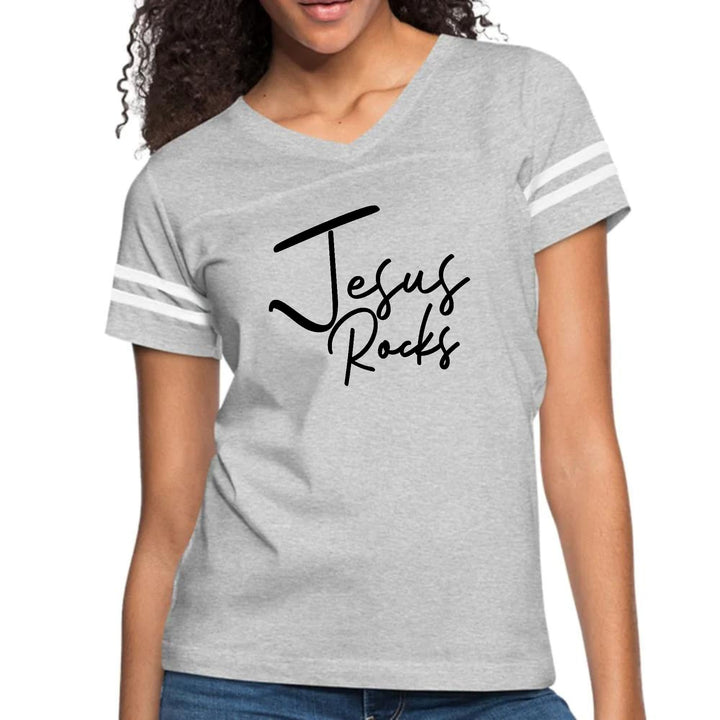 Womens Vintage Sport Graphic T-shirt Jesus Rocks Print - Womens | T-Shirts