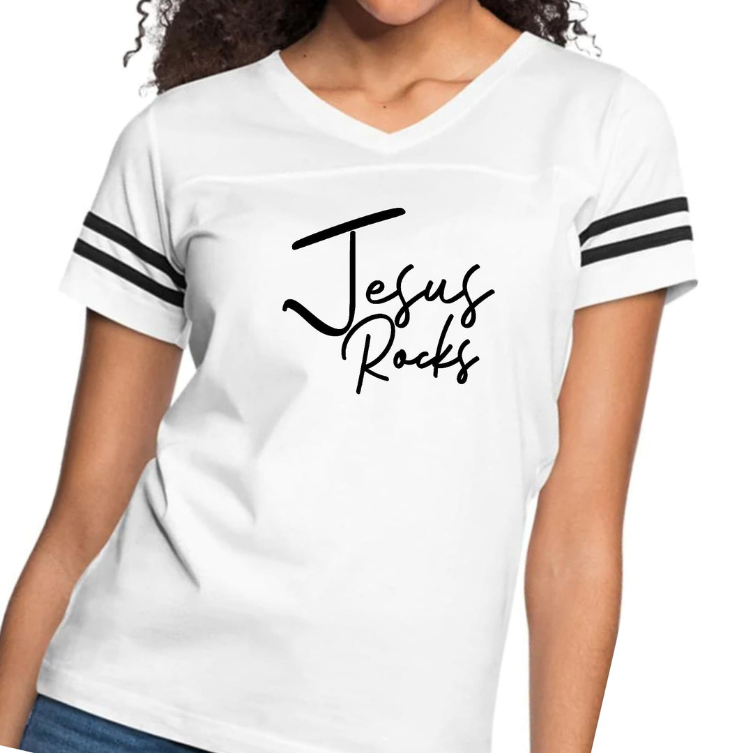Womens Vintage Sport Graphic T-shirt Jesus Rocks Print - Womens | T-Shirts