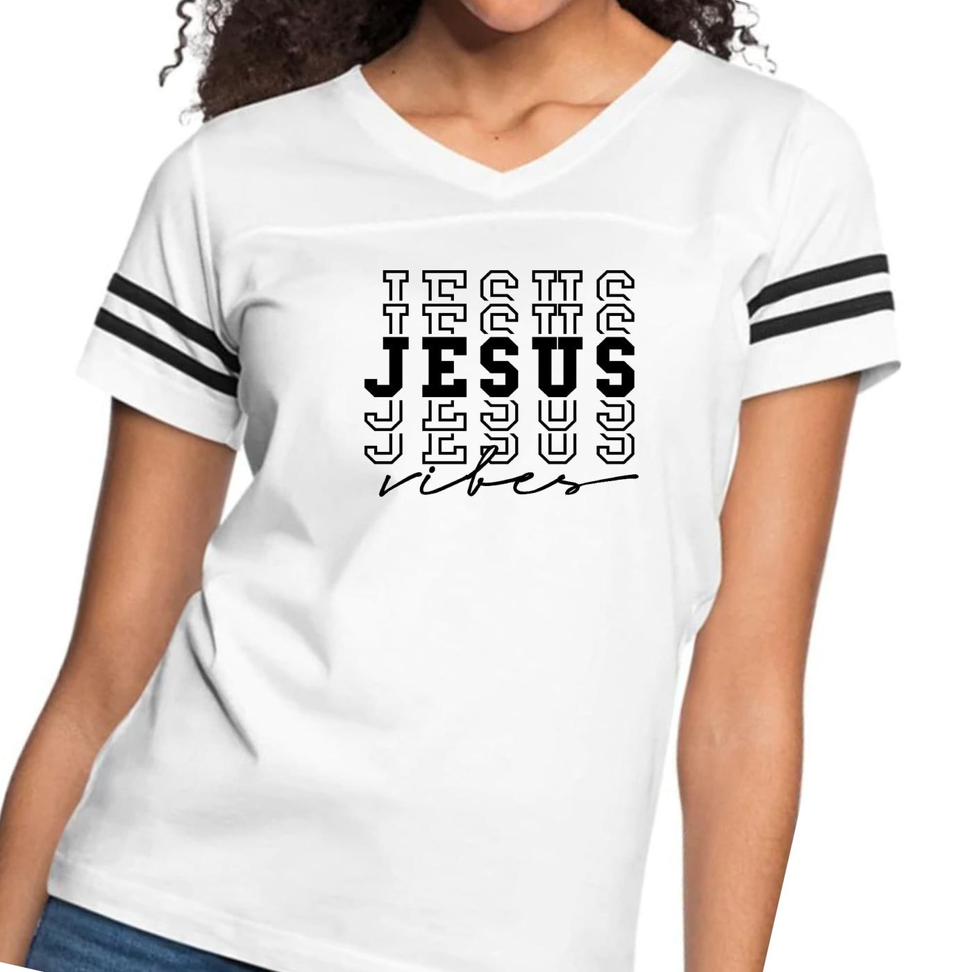 Womens Vintage Sport Graphic T-shirt Jesus Vibes - Womens | T-Shirts | Vintage
