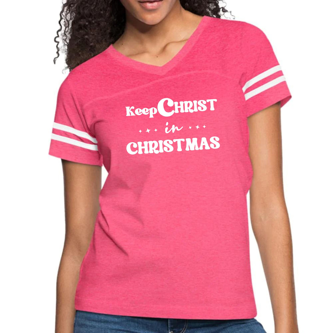 Womens Vintage Sport Graphic T-shirt Keep Christ In Christmas, - Womens