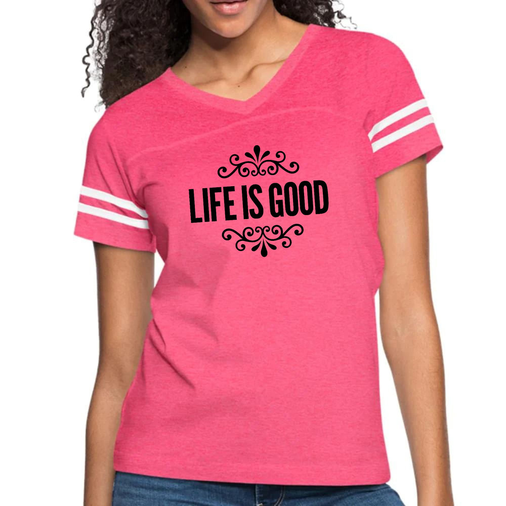 Womens Vintage Sport Graphic T-shirt - Life is Good Word Art