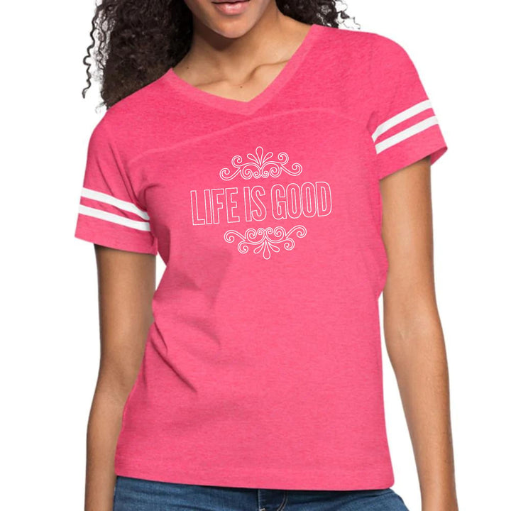 Womens Vintage Sport Graphic T-shirt - Life is Good Word Art