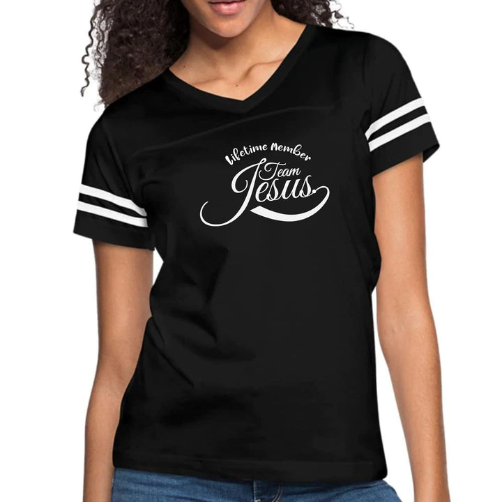 Womens Vintage Sport Graphic T-shirt Lifetime Member Team Jesus - Womens