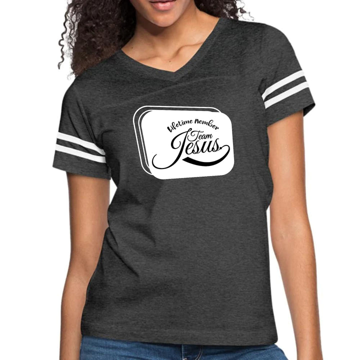 Womens Vintage Sport Graphic T-shirt Lifetime Member Team Jesus - Womens