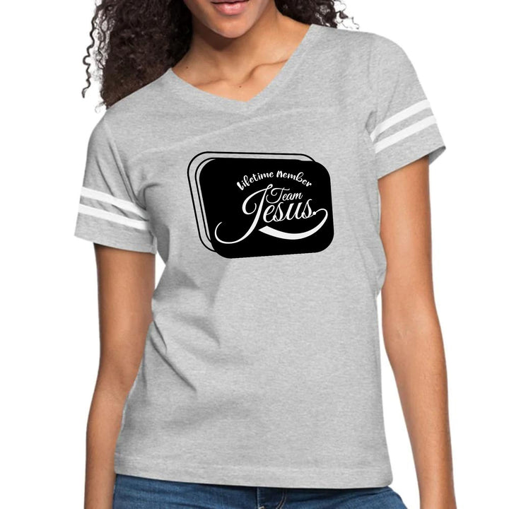 Womens Vintage Sport Graphic T-shirt Lifetime Member Team Jesus - Womens