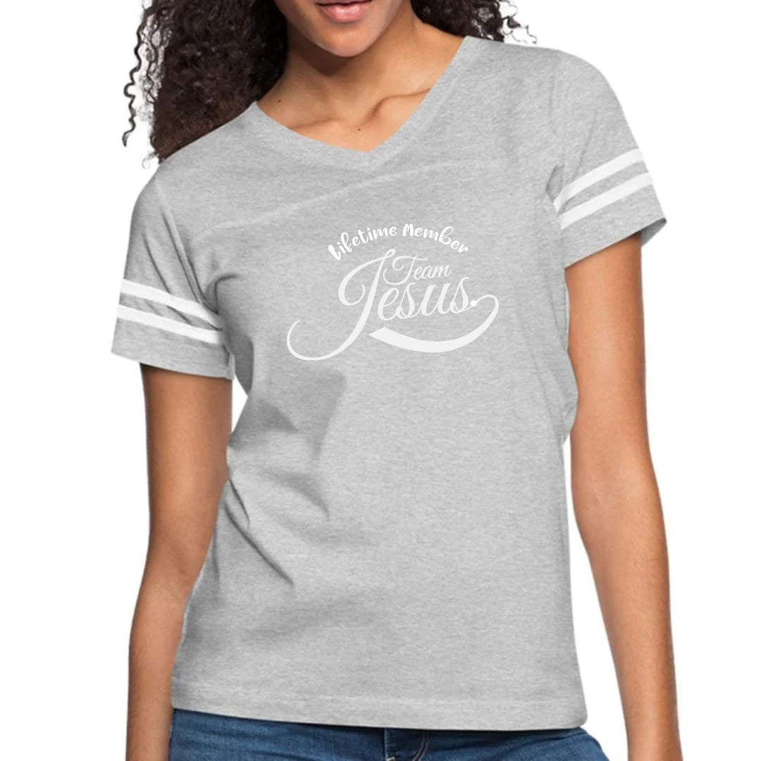 Womens Vintage Sport Graphic T-shirt Lifetime Member Team Jesus - Womens