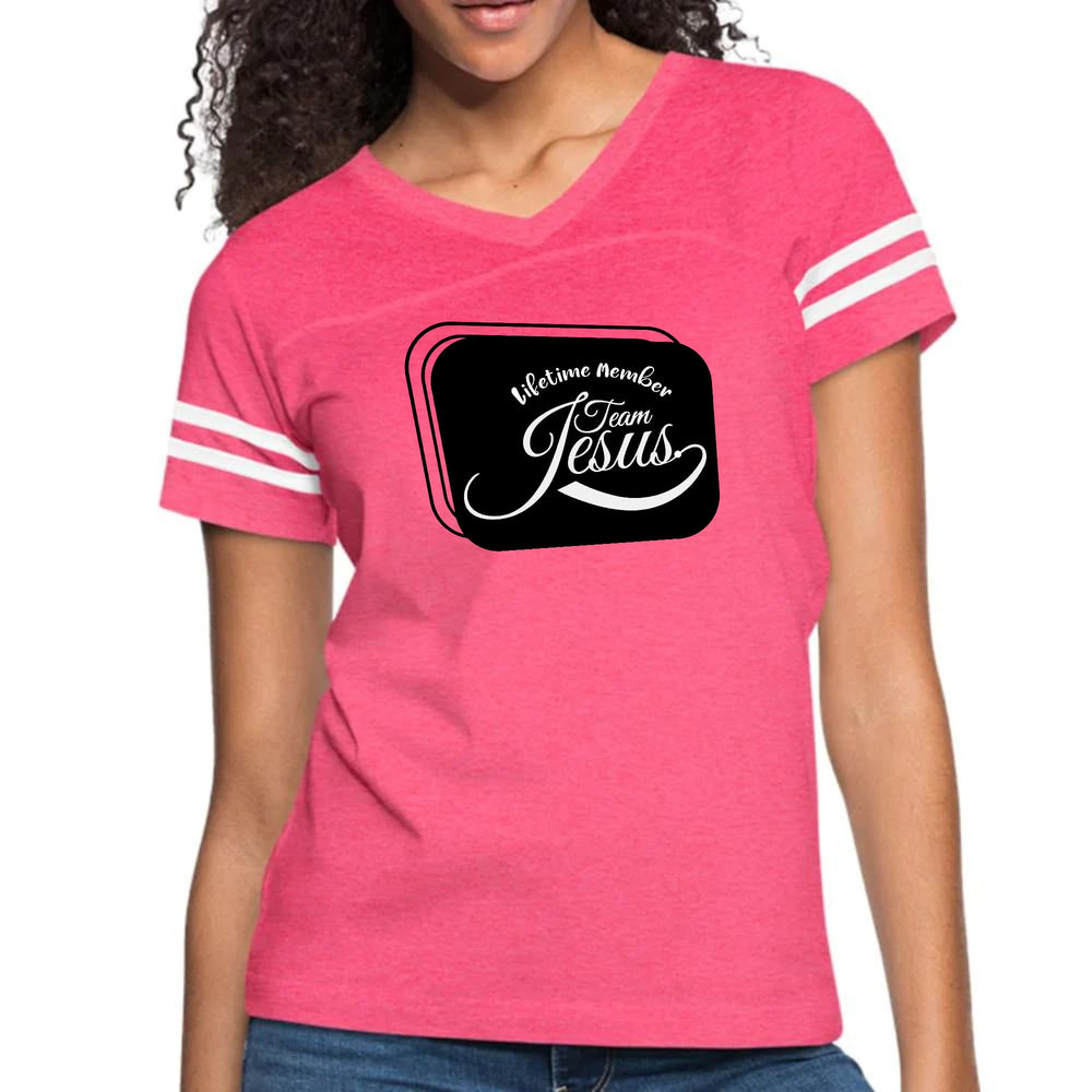 Womens Vintage Sport Graphic T-shirt Lifetime Member Team Jesus - Womens