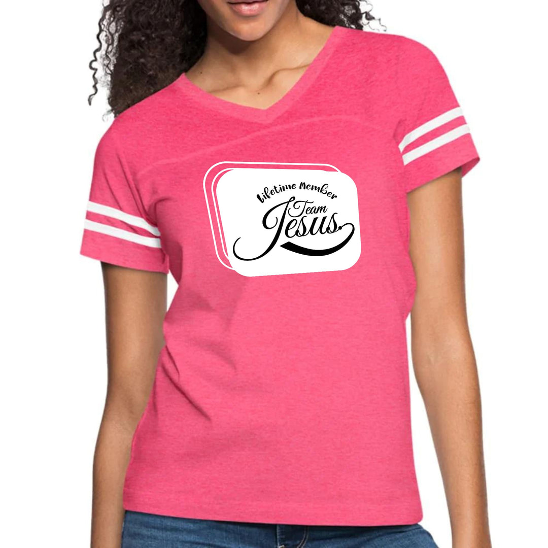 Womens Vintage Sport Graphic T-shirt Lifetime Member Team Jesus - Womens