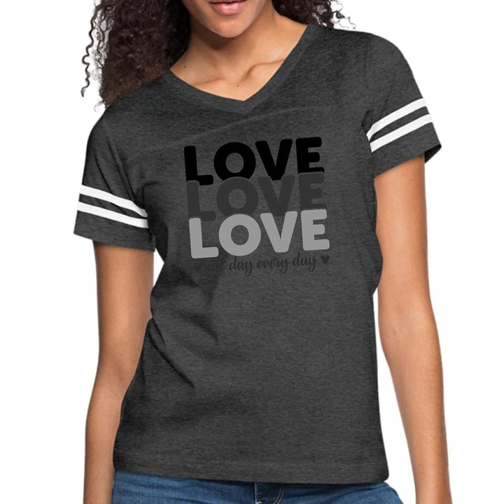 Womens Vintage Sport Graphic T-shirt Love All Day Every Day Black - Womens