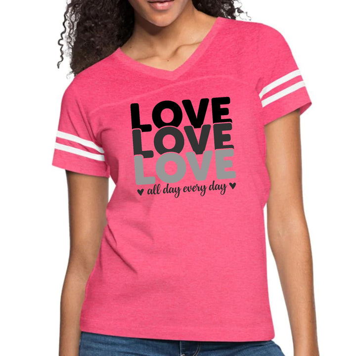 Womens Vintage Sport Graphic T-shirt Love All Day Every Day Black - Womens