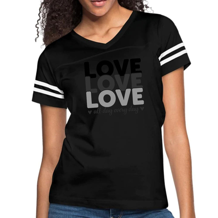 Womens Vintage Sport Graphic T-shirt Love All Day Every Day Black - Womens