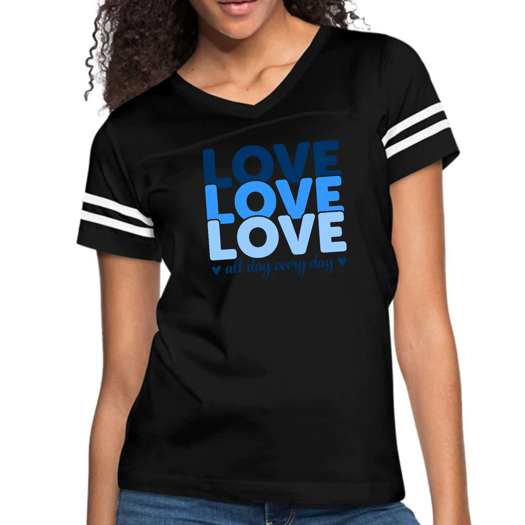 Womens Vintage Sport Graphic T-shirt - Love All Day Every Day Blue