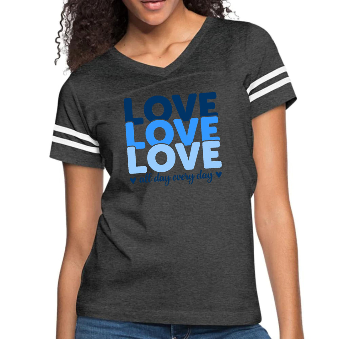 Womens Vintage Sport Graphic T-shirt - Love All Day Every Day Blue