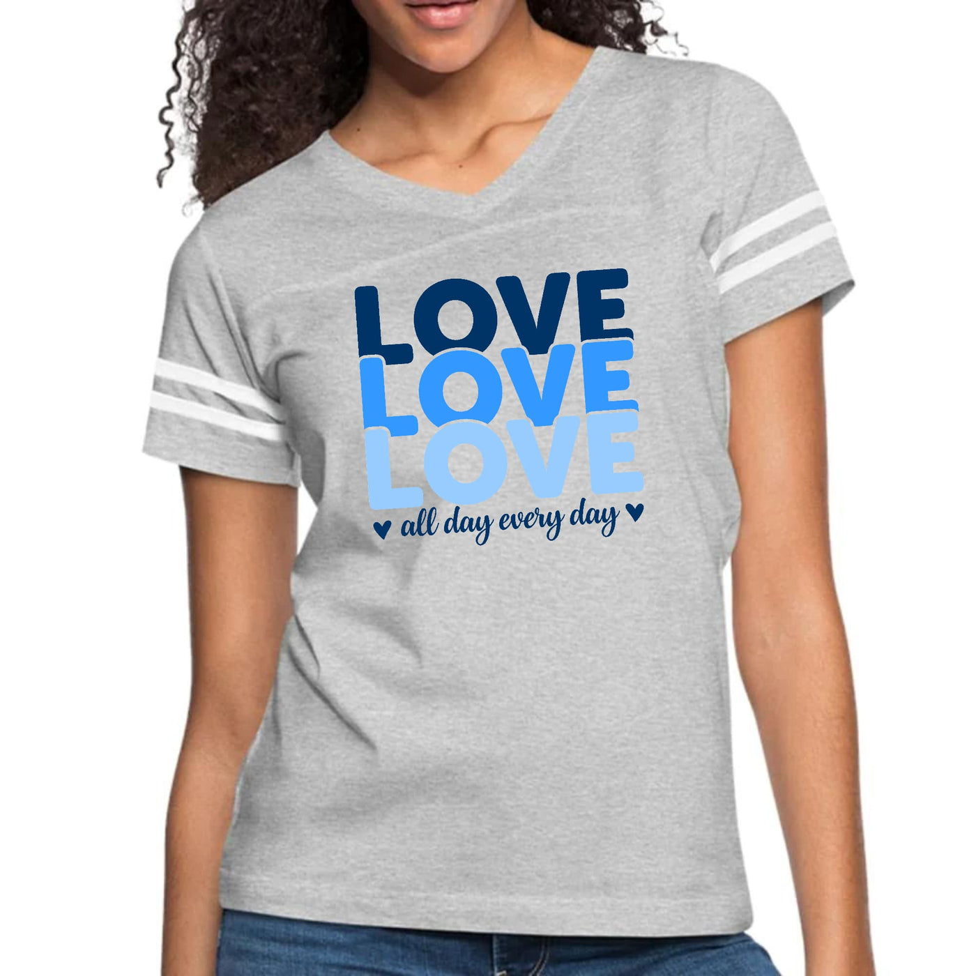 Womens Vintage Sport Graphic T-shirt Love All Day Every Day Blue - Womens