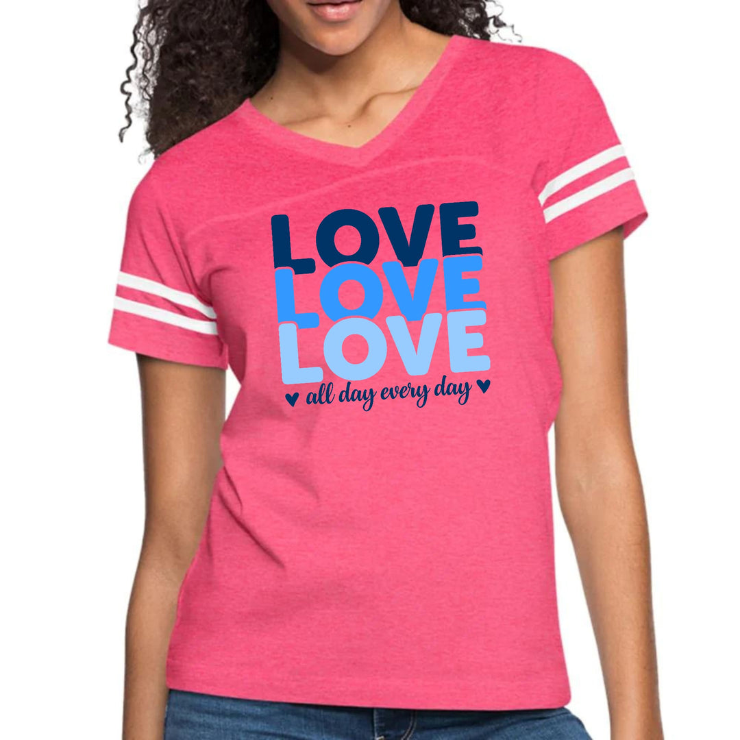 Womens Vintage Sport Graphic T-shirt - Love All Day Every Day Blue