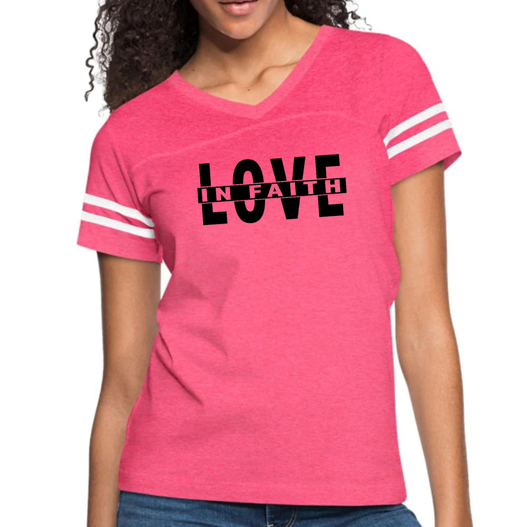Womens Vintage Sport Graphic T-shirt - Love in Faith Black Illustration