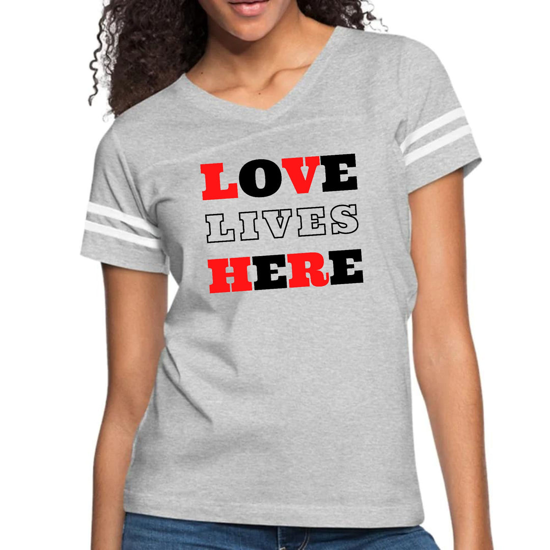 Womens Vintage Sport Graphic T-shirt - Love Lives Here Christian Red