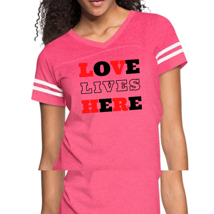 Womens Vintage Sport Graphic T-shirt - Love Lives Here Christian Red