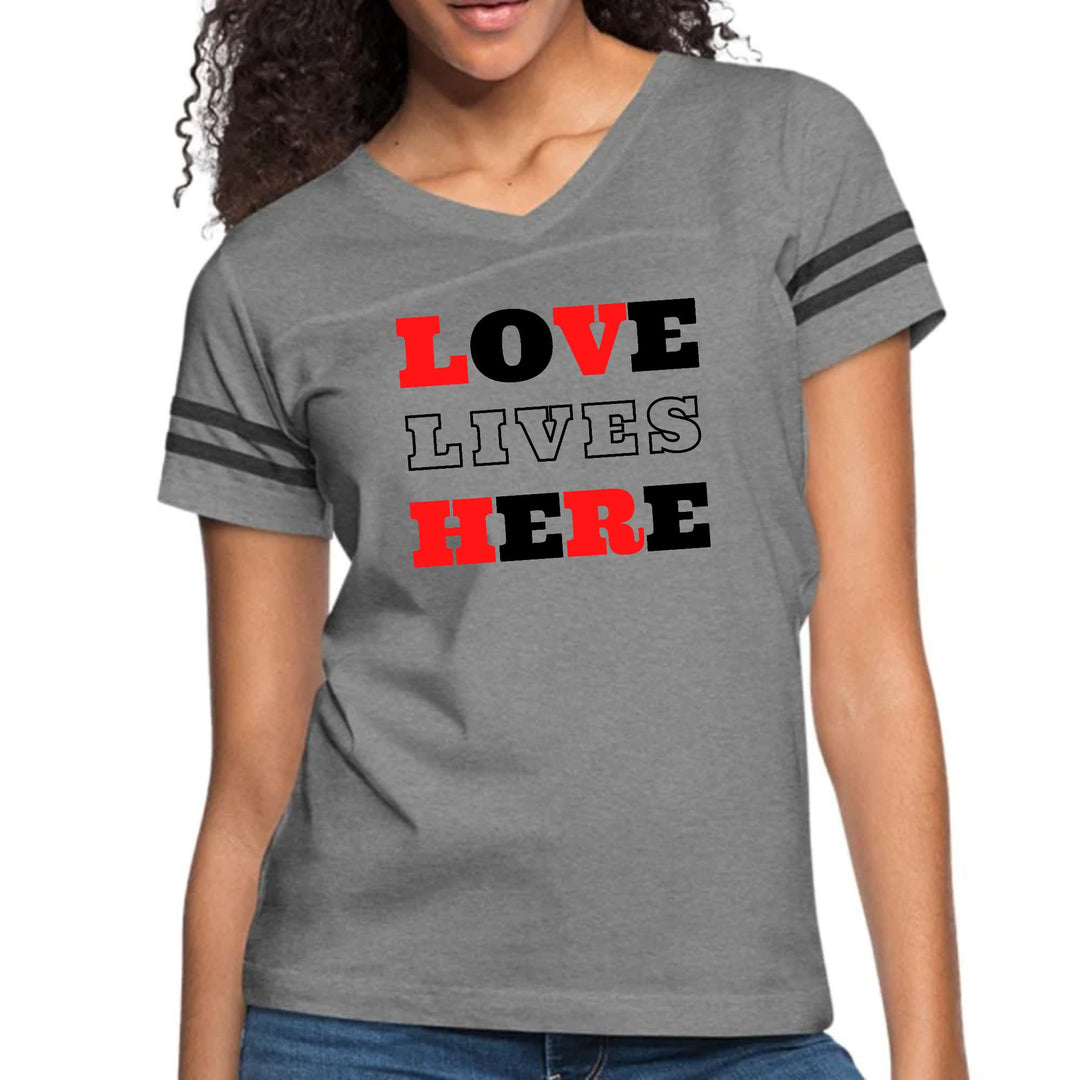 Womens Vintage Sport Graphic T-shirt - Love Lives Here Christian Red