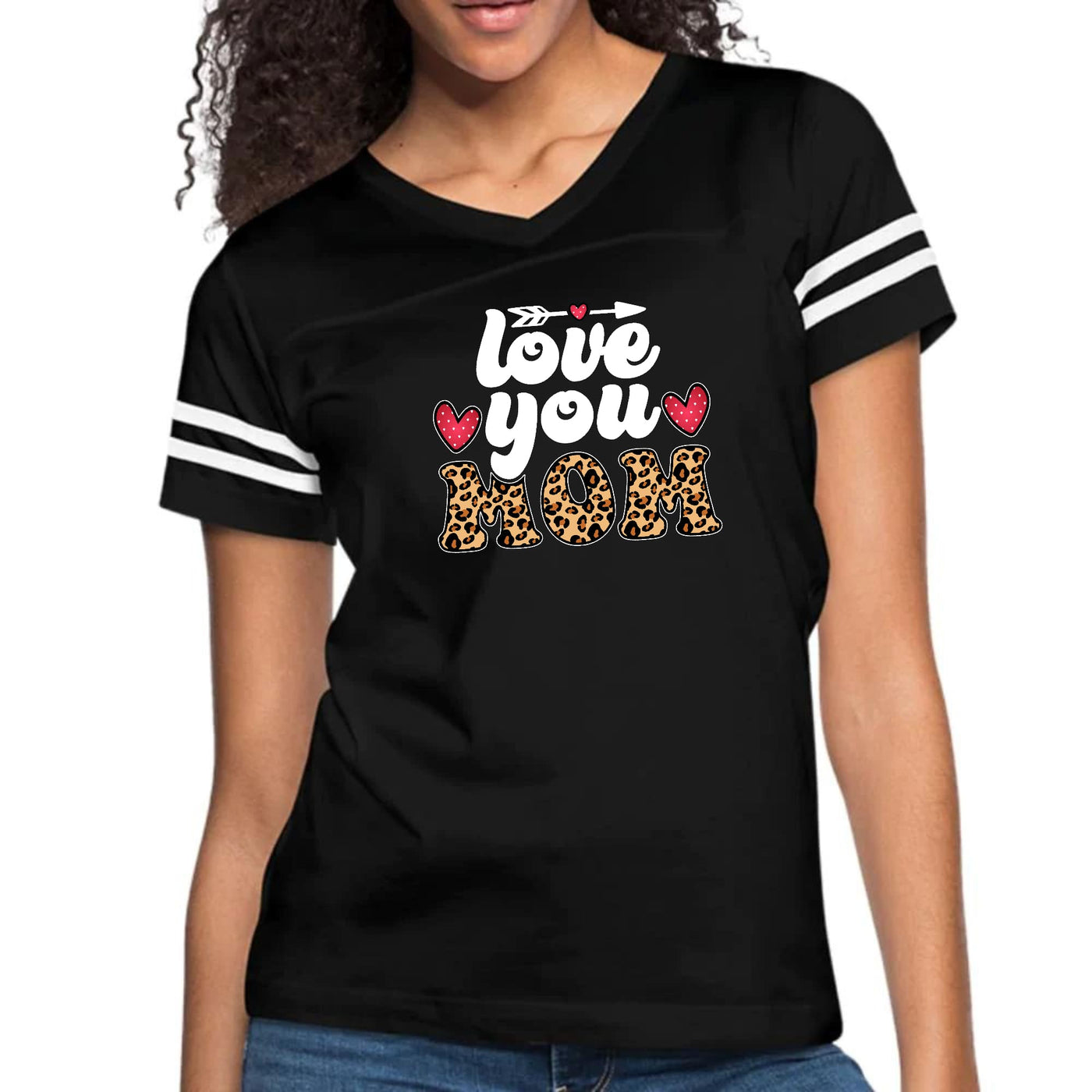 Womens Vintage Sport Graphic T-shirt Love You Mom Leopard Print - Womens