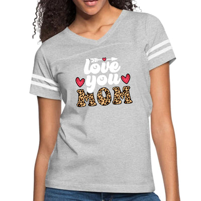 Womens Vintage Sport Graphic T-shirt Love You Mom Leopard Print - Womens
