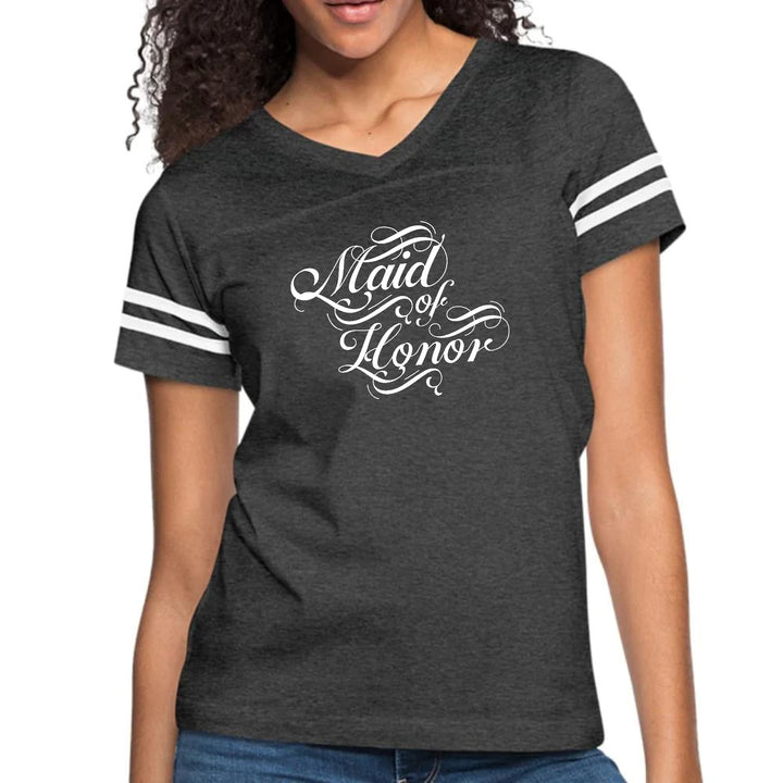 Womens Vintage Sport Graphic T-shirt - Maid of Honor - Wedding Bridal