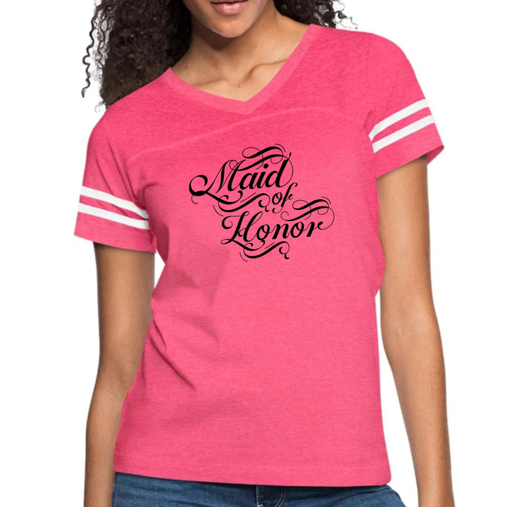 Womens Vintage Sport Graphic T-shirt - Maid of Honor - Wedding Bridal