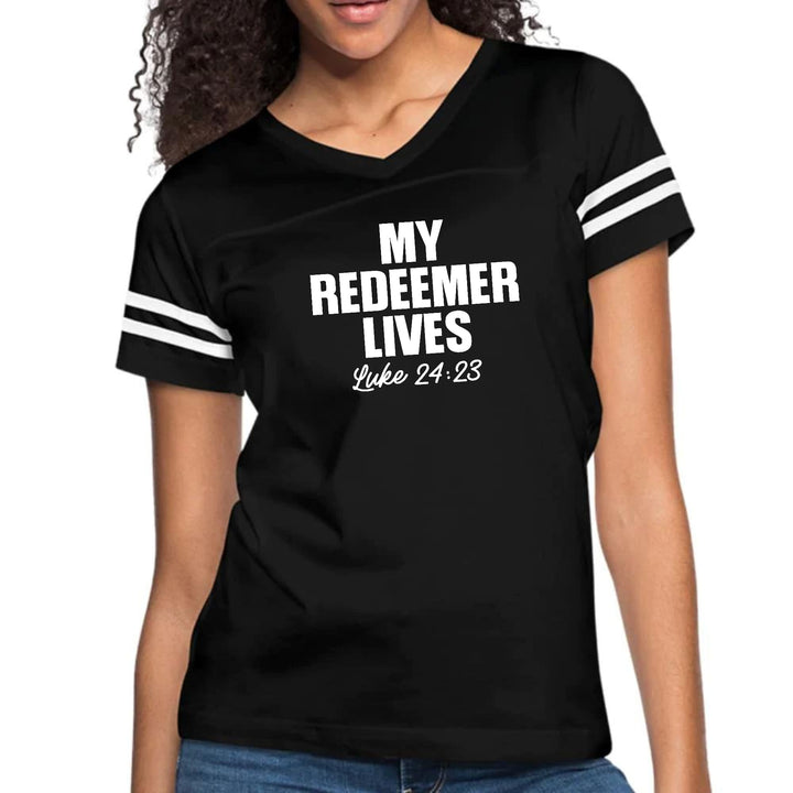 Womens Vintage Sport Graphic T-shirt My Redeemer Lives Print - Womens