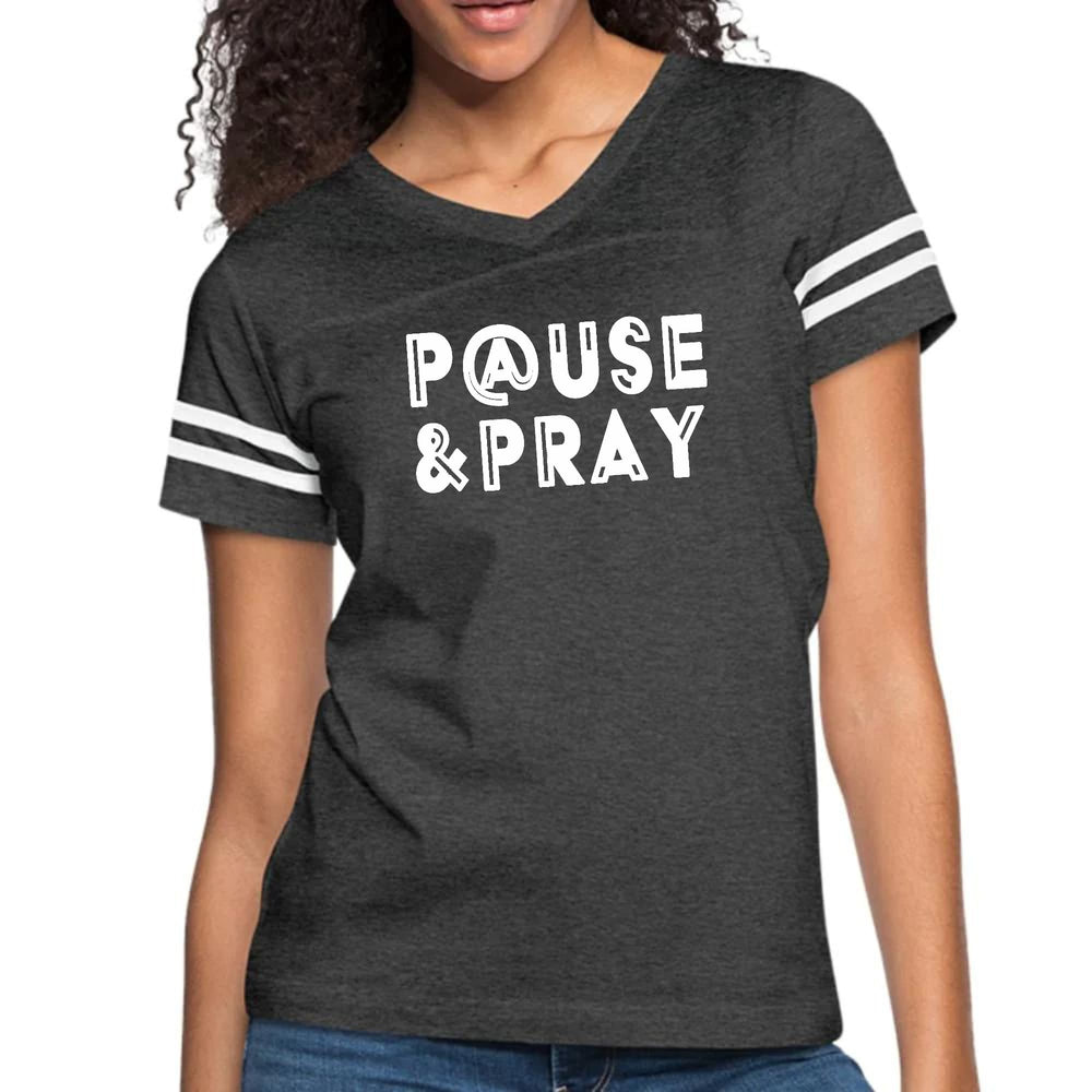 Womens Vintage Sport Graphic T-shirt - Pause and Pray - Womens/T-Shirts/Vintage