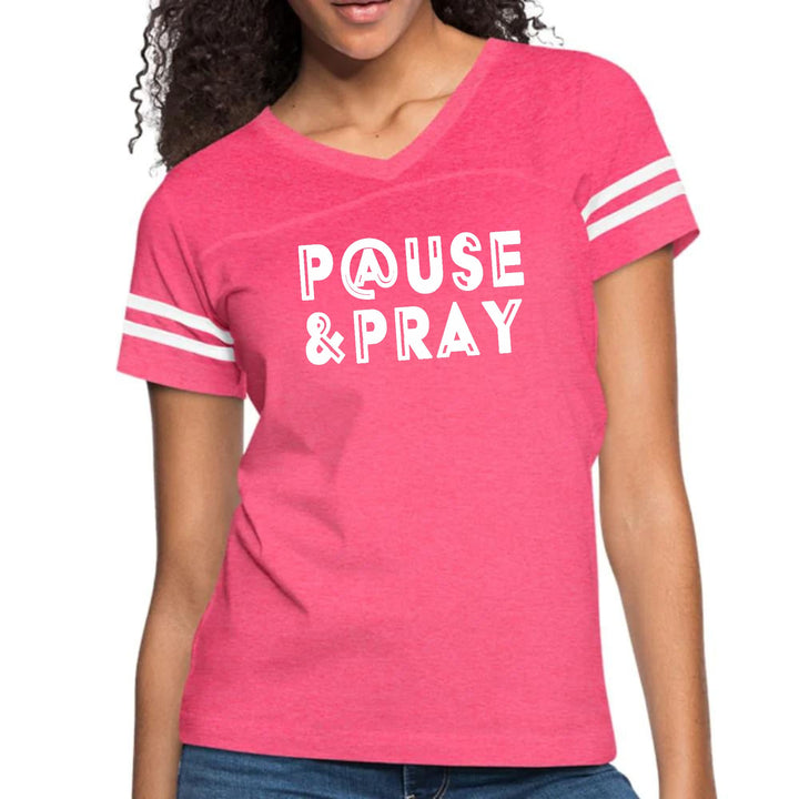 Womens Vintage Sport Graphic T-shirt - Pause and Pray - Womens/T-Shirts/Vintage