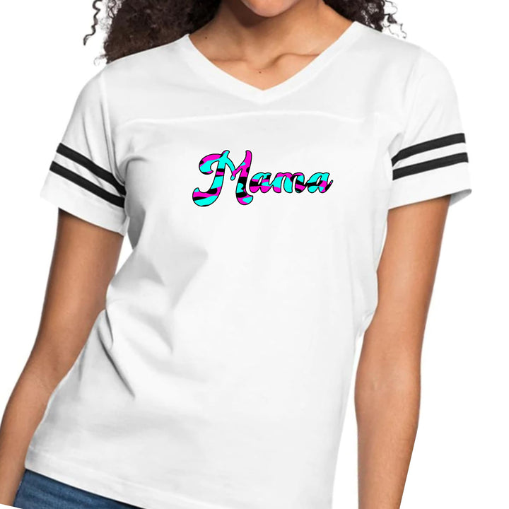 Womens Vintage Sport Graphic T-shirt - Pink White Blue Abstract Mama