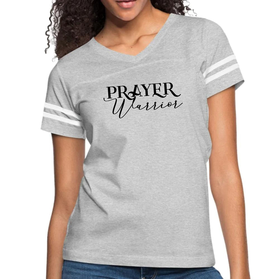 Womens Vintage Sport Graphic T-shirt Prayer Warrior Script Style - Womens