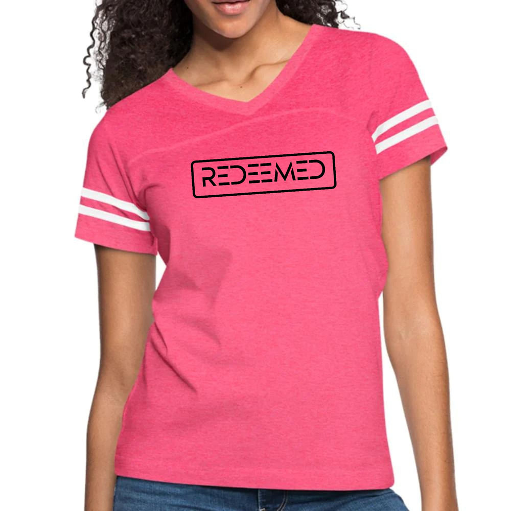 Womens Vintage Sport Graphic T-shirt - Redeemed Black Illustration