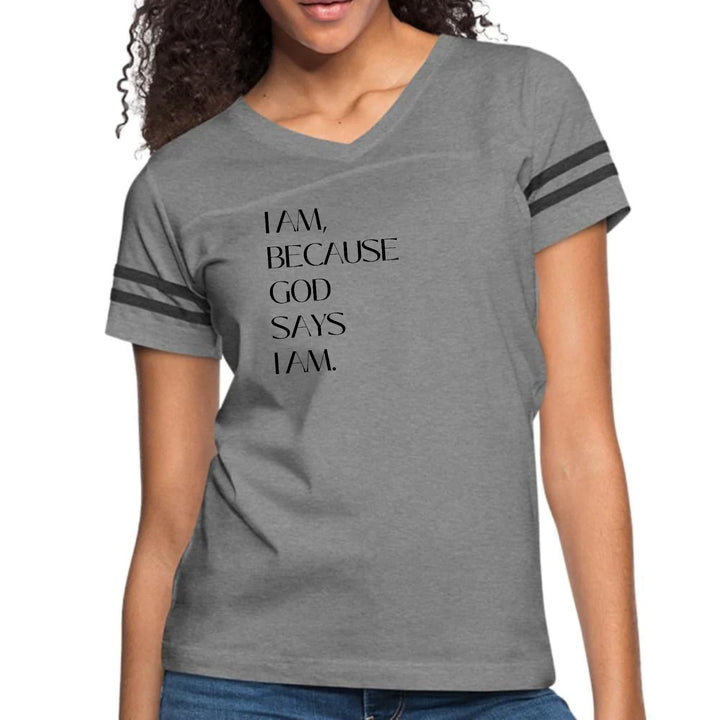 Womens Vintage Sport Graphic T-shirt - Say it Soul - i am Because God