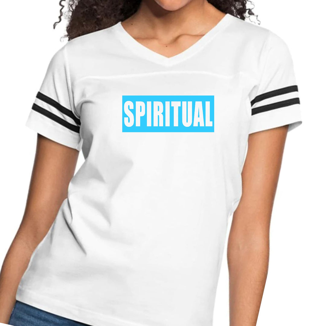 Womens Vintage Sport Graphic T-shirt - Spiritual Light Blue Print