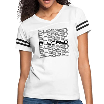 Womens Vintage Sport Graphic T - shirt Stacked Blessed Print - T - Shirts