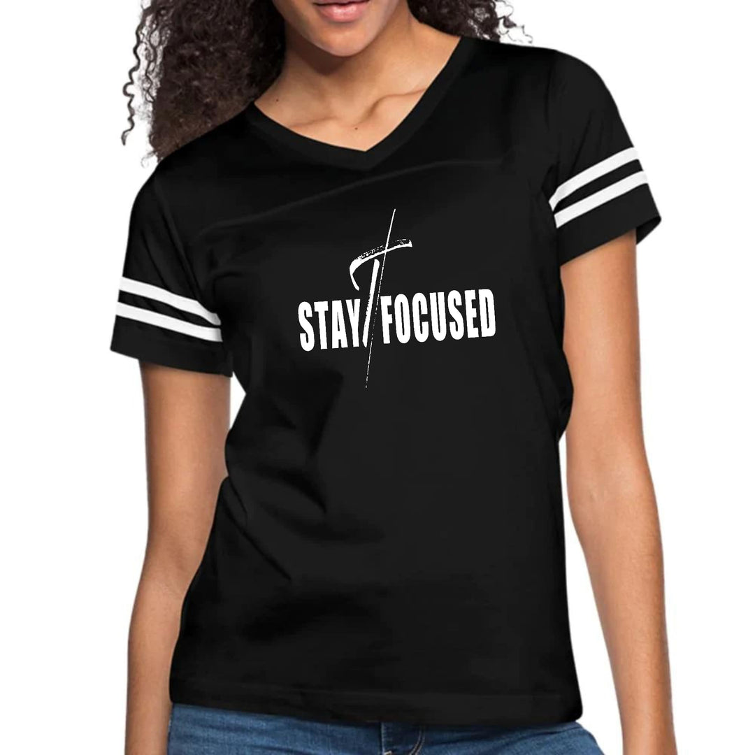 Womens Vintage Sport Graphic T-shirt - Stay Focused White Print
