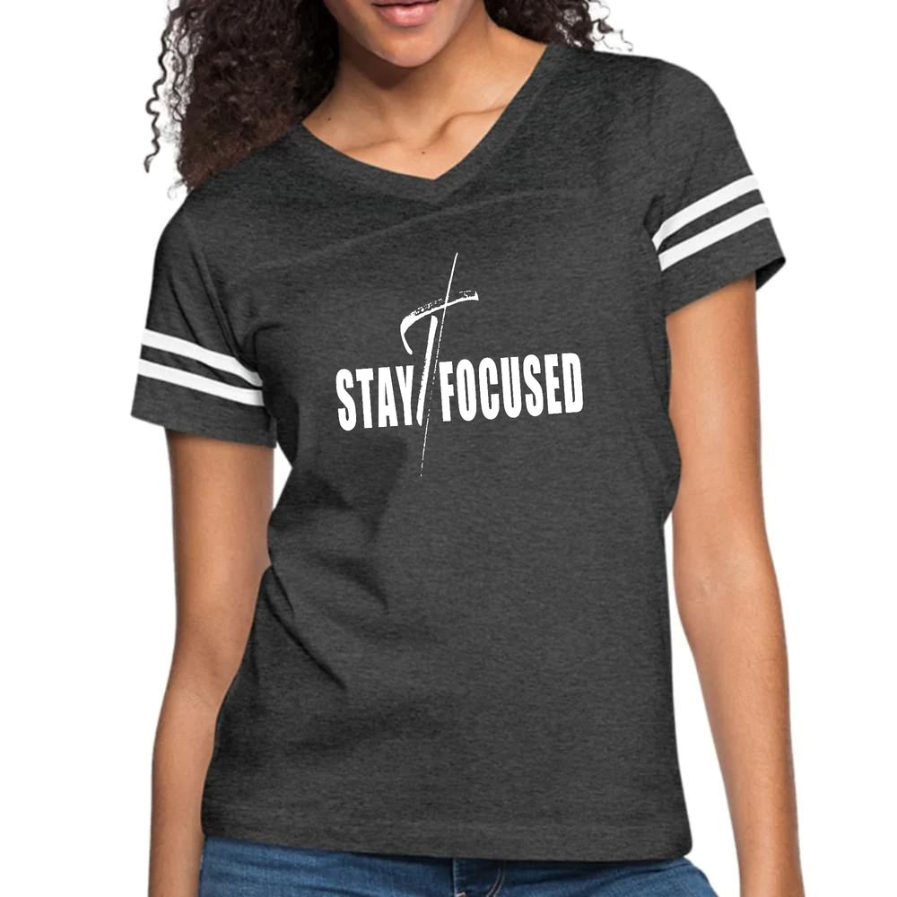 Womens Vintage Sport Graphic T-shirt - Stay Focused White Print