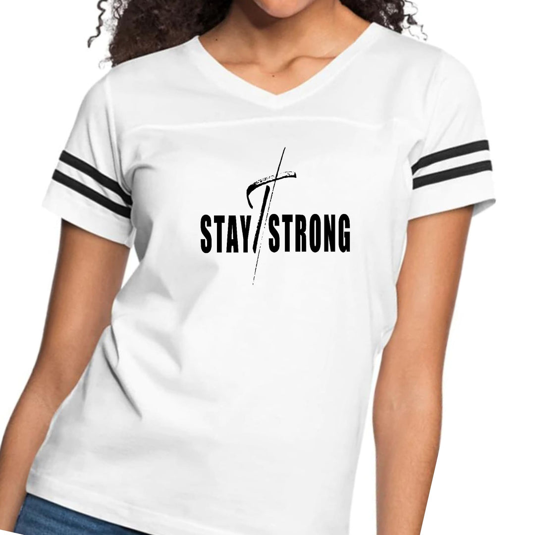 Womens Vintage Sport Graphic T-shirt - Stay Strong with Cross Black