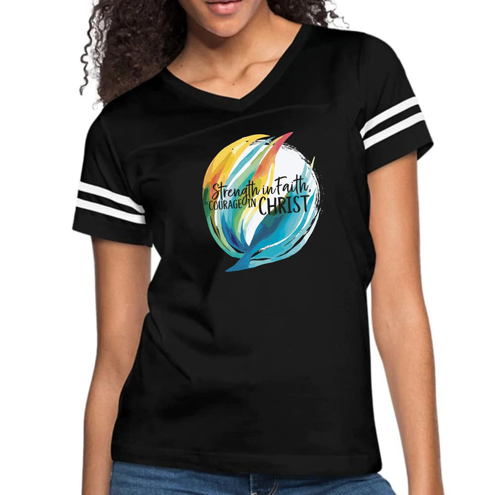 Womens Vintage Sport Graphic T-shirt - Strength in Faith - Courage