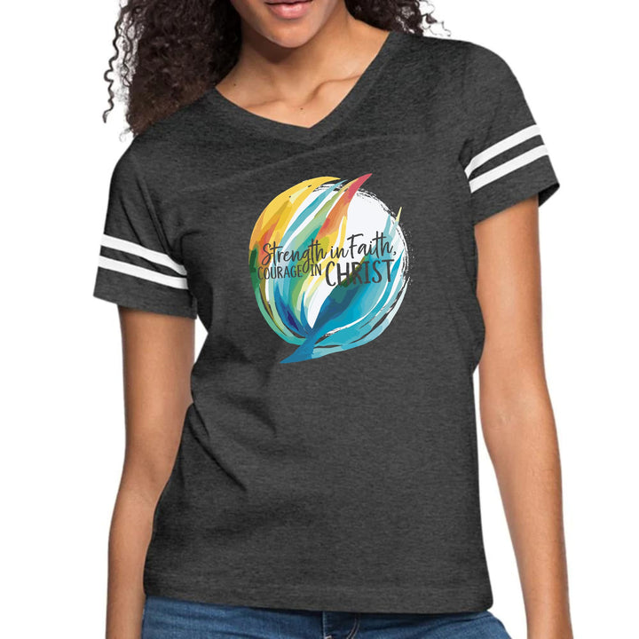 Womens Vintage Sport Graphic T-shirt - Strength in Faith - Courage