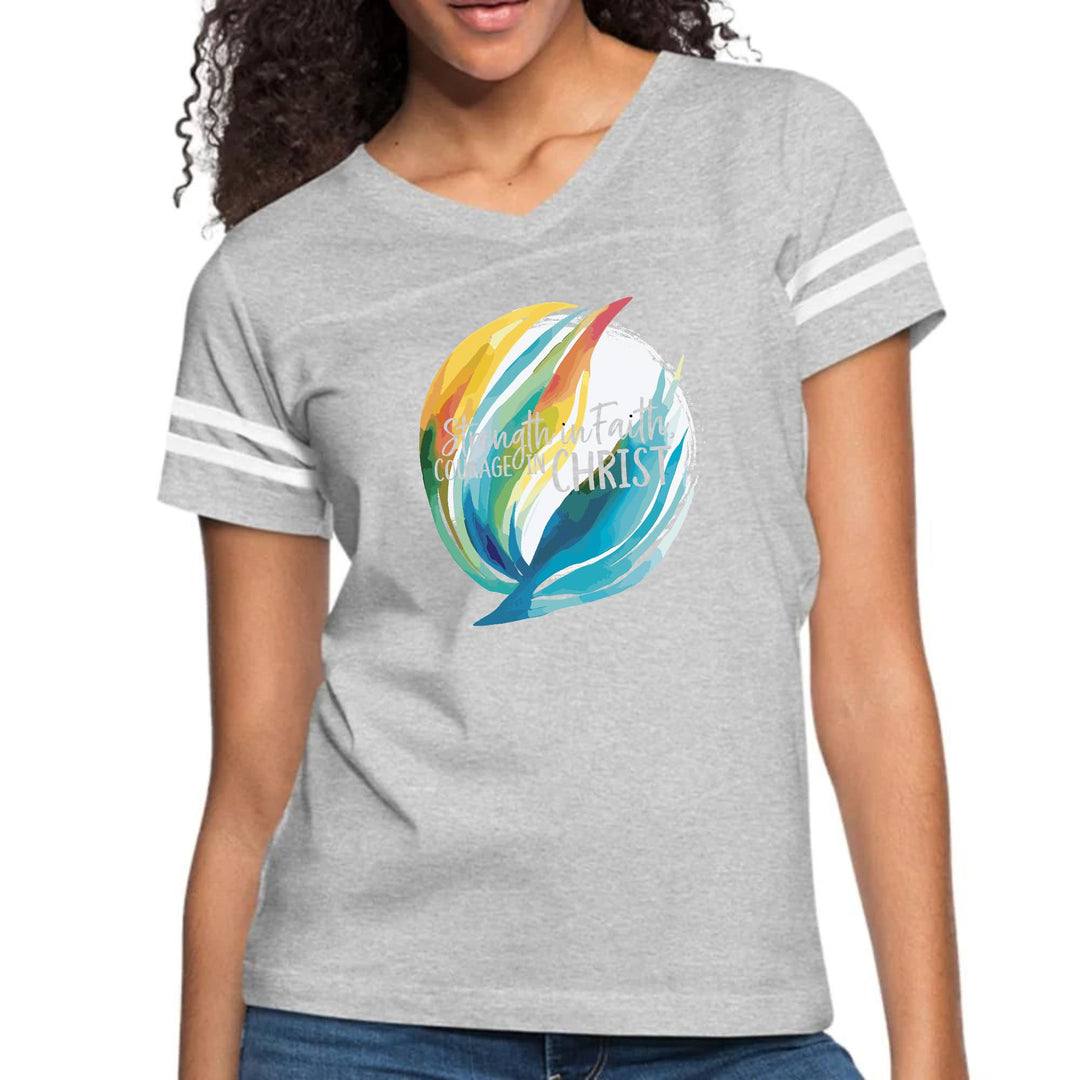 Womens Vintage Sport Graphic T-shirt - Strength in Faith - Courage