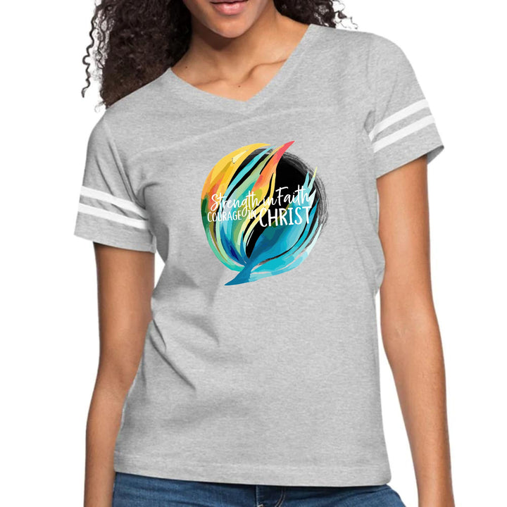 Womens Vintage Sport Graphic T-shirt - Strength in Faith - Courage