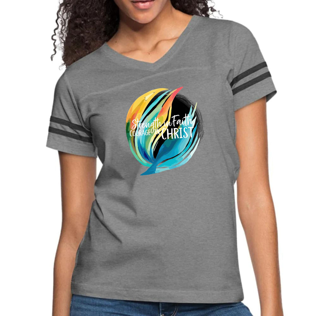 Womens Vintage Sport Graphic T-shirt - Strength in Faith - Courage