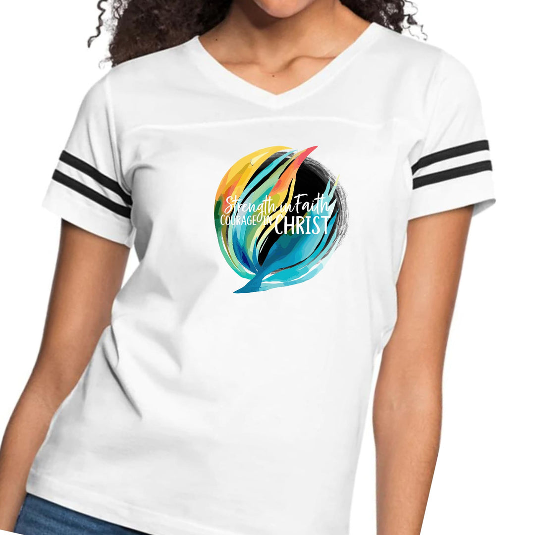 Womens Vintage Sport Graphic T-shirt - Strength in Faith - Courage