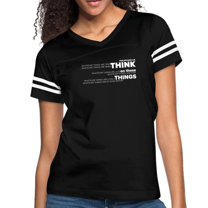 Womens Vintage Sport Graphic T-shirt - Think on these Things